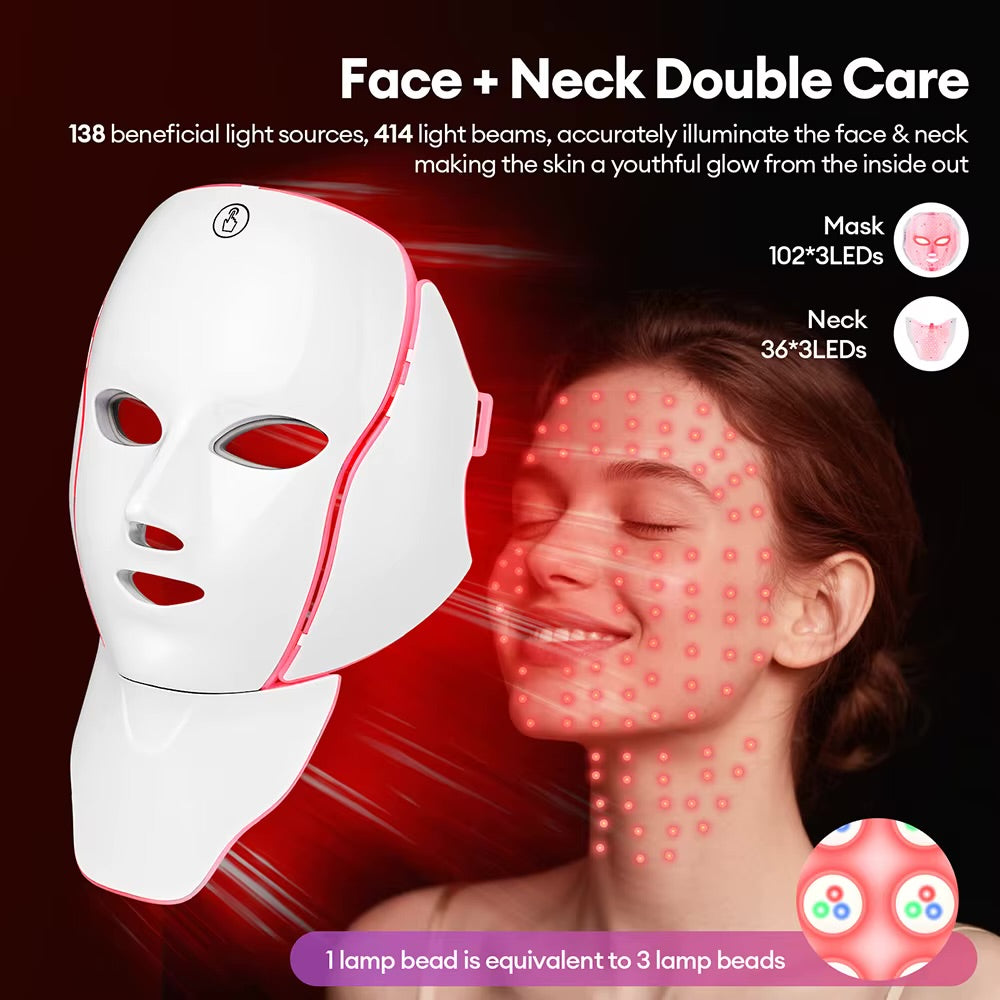 7-Color LED Face & Neck Beauty Mask — Photon Red Light Therapy